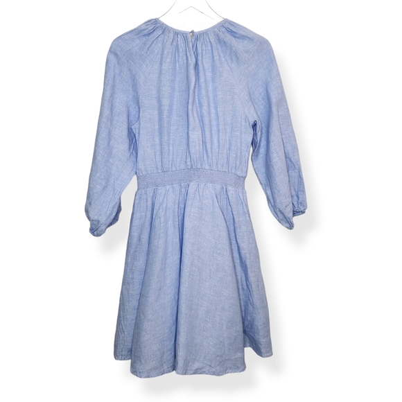 J. Crew Palmero Smocked Waist Blue Linen Dress Small Tall 2023 - Picture 3 of 11